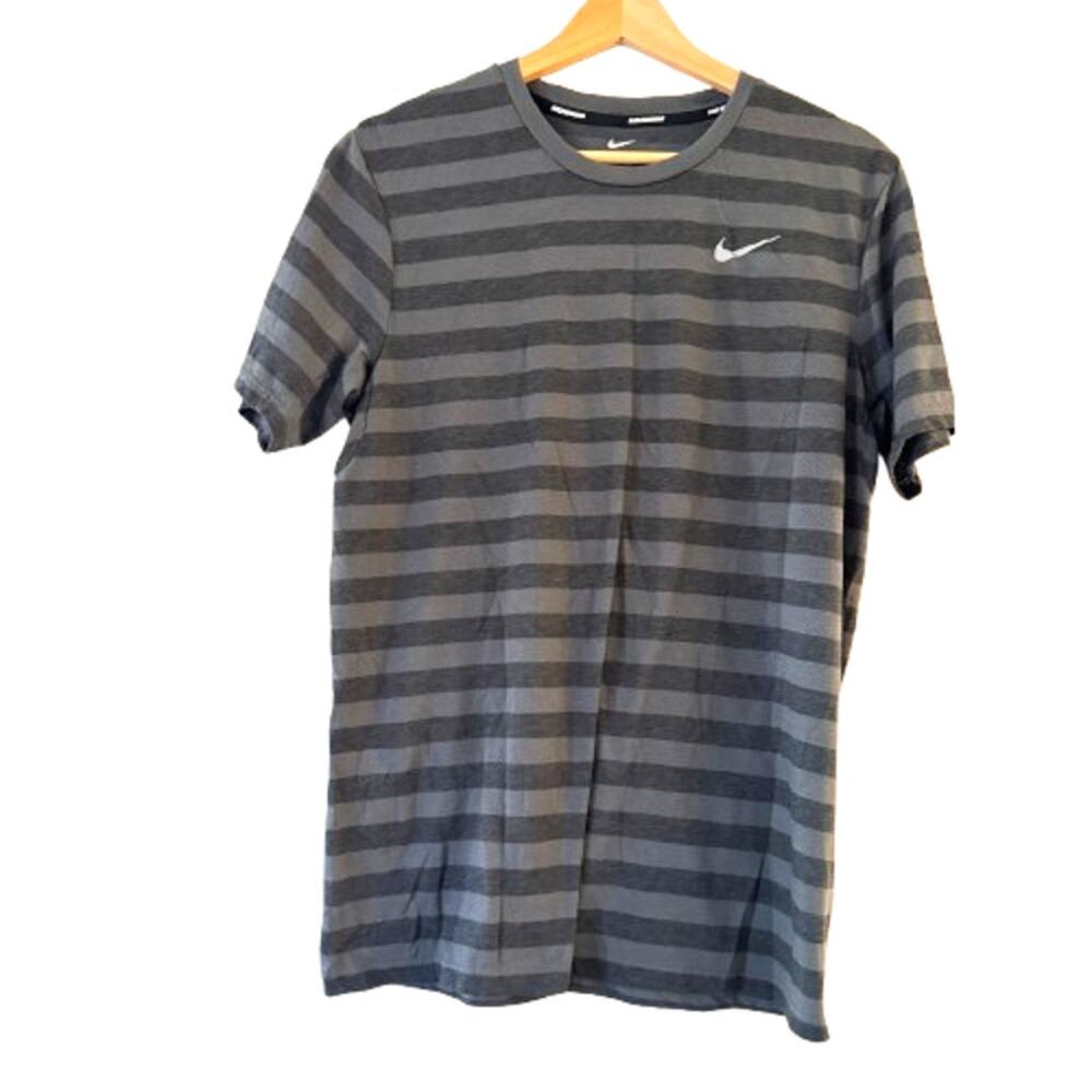 Nike Dri-Fit Touch Tailwind Running T-Shirt Men's Size M Black Grey Stripe Crew
